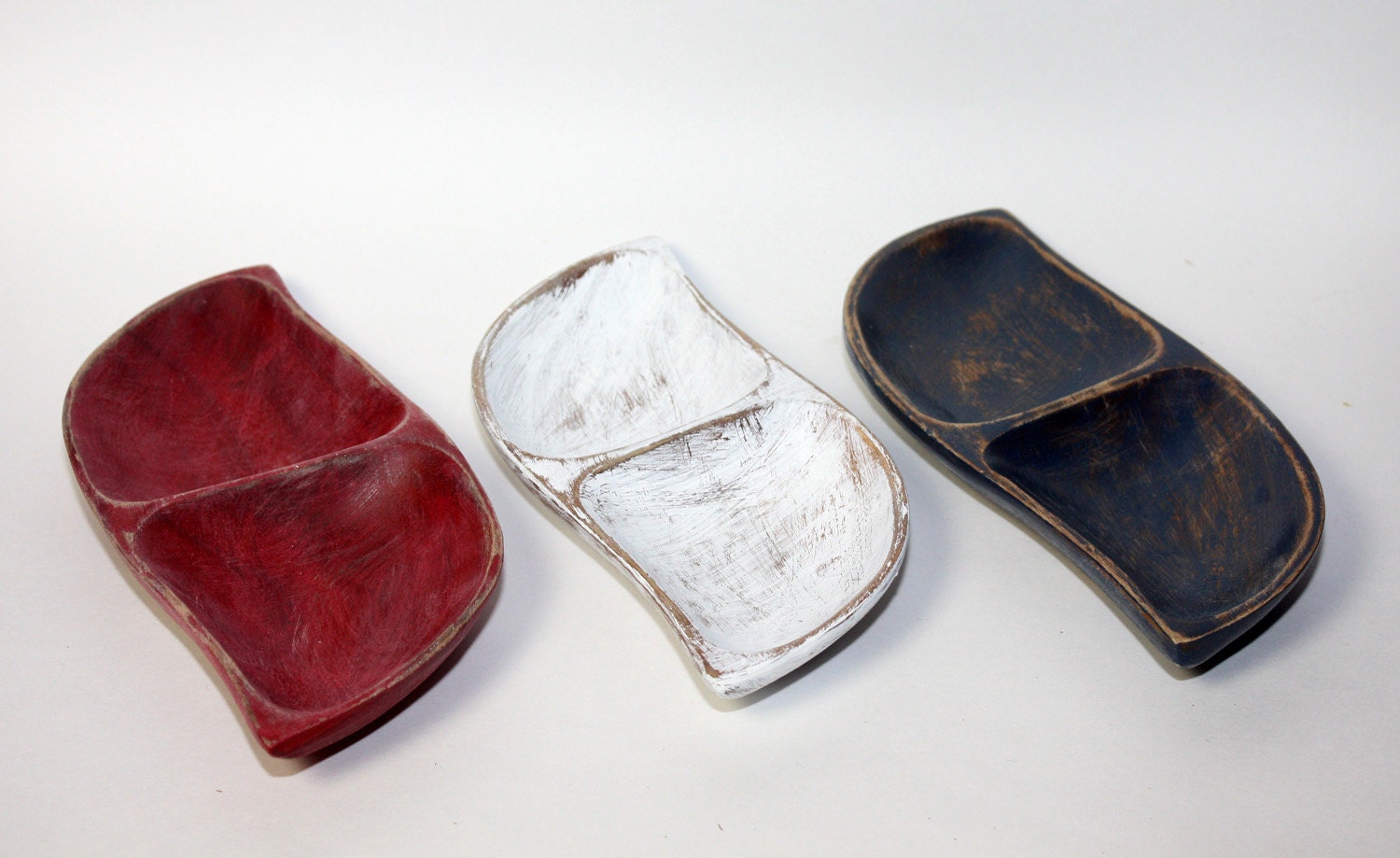 Wood Bowl Distressed Red White Blue Americana Set of 3