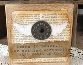 Collage, Mini, Primitive, Clock, Wings, Vintage Style, Brown, Sepia, Rustic, Mixed Media, Assemblage