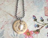 Live Laugh Love Charm Necklace . Hand-stamped Round Pendant with Freshwater Pearl . 18" ball-chain included, Customize Copper, Gold, Silver