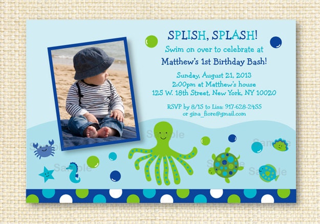 Under the Sea Beach Pool Party Printable Birthday Invitation