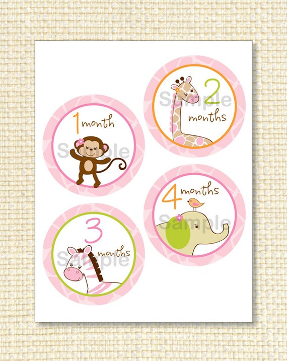 Safari Girl Jungle Animal Printable Monthly Onesie Sticker Designs Instant Download Il_570xn