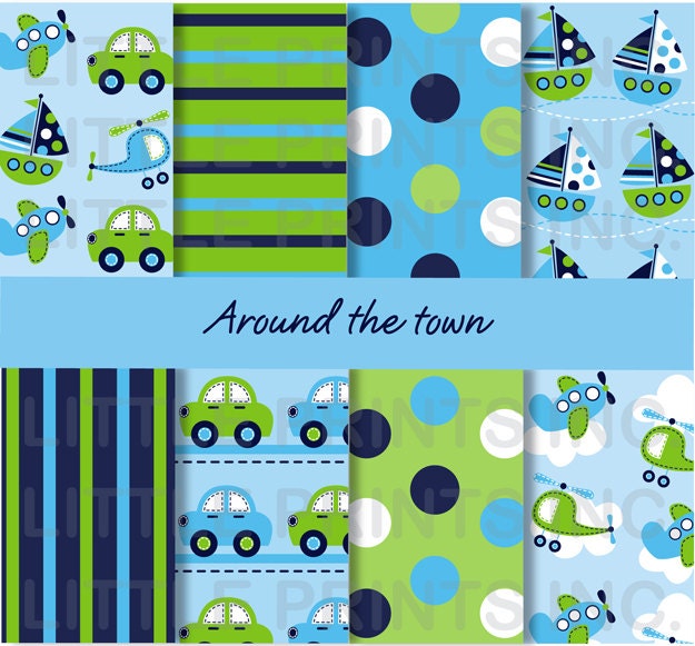 Boys Transportation Printable Paper Digital Paper INSTANT DOWNLOAD Il_570xn