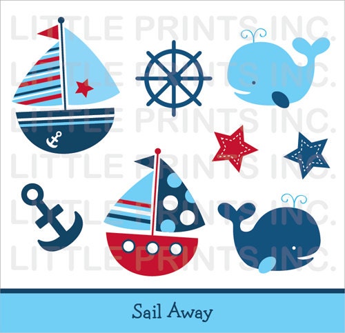 Sail Away Nautical Clip Art INSTANT DOWNLOAD