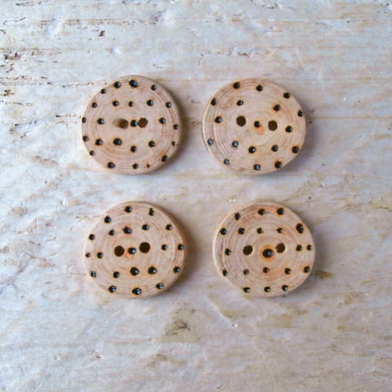 Button Sale - Spotty Wood Sewing Buttons - Set of 4 -  Small Handcrafted Buttons