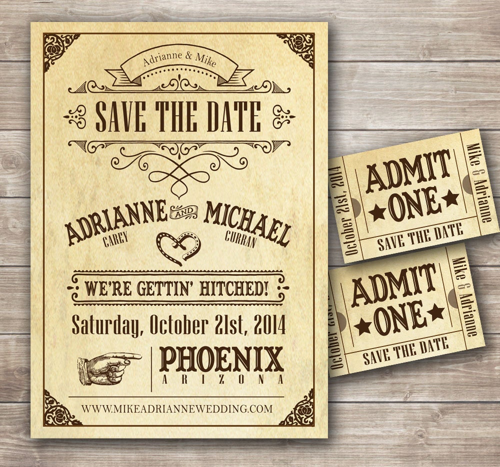 Western Vintage Sign Save the Date Announcement PDF File for DIY
