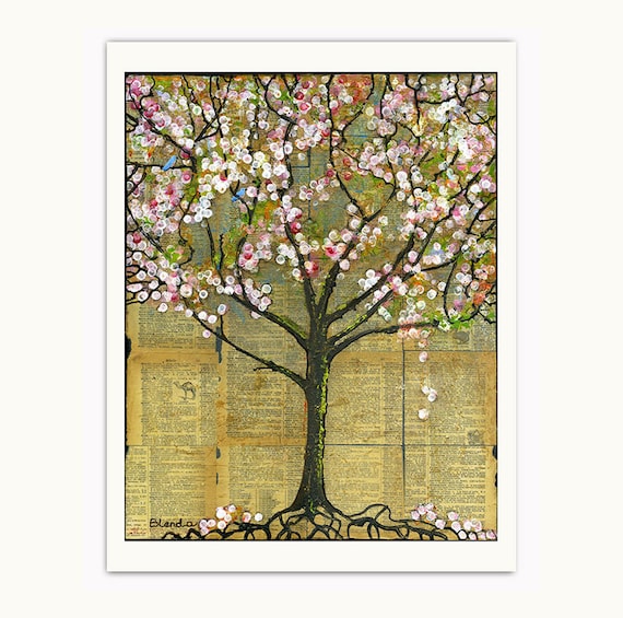Tree Print Art Birds Words Dictionary 8X10 Spring Trends