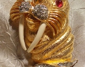 Vintage Rhinestone KJL Walrus Brooch Rare