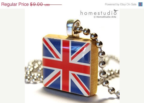 Moving Sale - UNION JACK : a jewelry pendant charm made from a Scrabble Game Tile game piece
