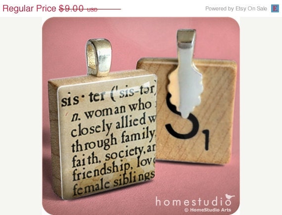 Moving Sale - SISTER DEFINITION : a pendant charm made from a Scrabble Game Tile game piece