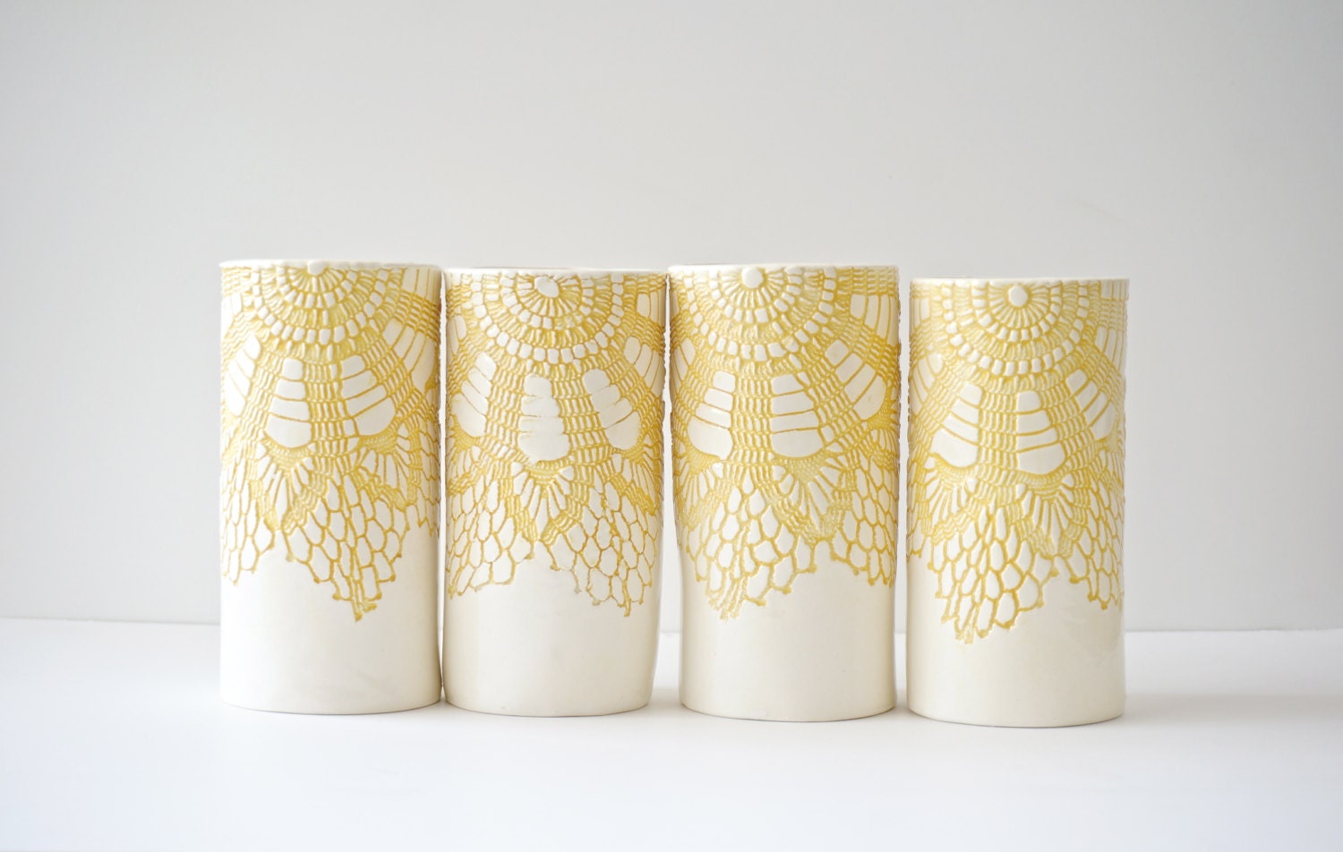 Bright Lemon Yellow Tumblers set of four - Ready to be shipped - MudHandChan