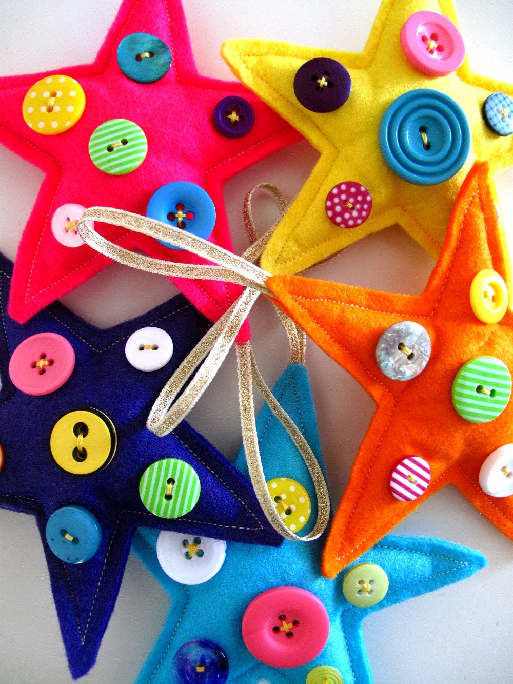 Christmas Star Button decorations in a 5 pack of bright neon modern colours - its all about the neon 2013