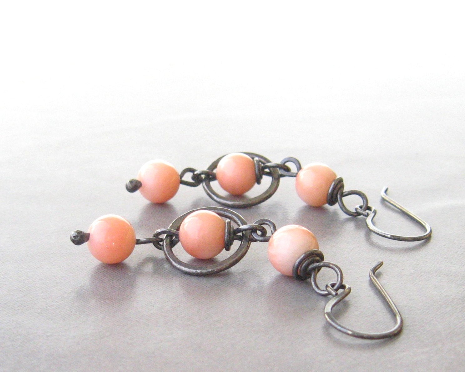 pink coral dangle earrings boho dangle earrings sterling ear wires