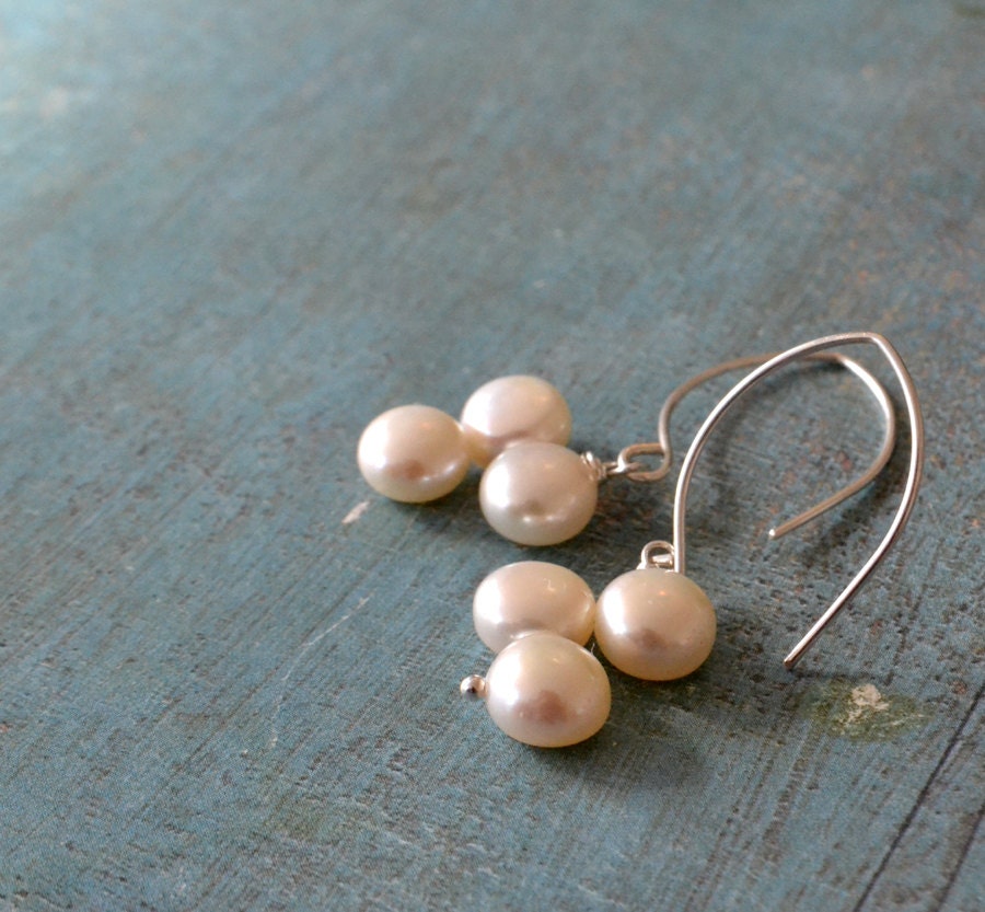Pearls  Sterling silver drops with flat  fresh water pearl