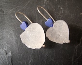 LOVE in DRUSY // Sterling silver earrings with drusy White Quartz and Lapislatzuli Hearts