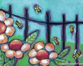 Bees Folk Art  Signed Print