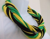 Multi Strand Infinity T Shirt Scarf Cotton Jersey Eternity Multi Colored Patriotic - Men Women - Jamaican Colors Black Green Yellow-Gold