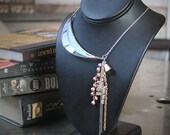 Glass and  Metal Industrial Chic Necklace with Rhinestone & Silver Charm accents