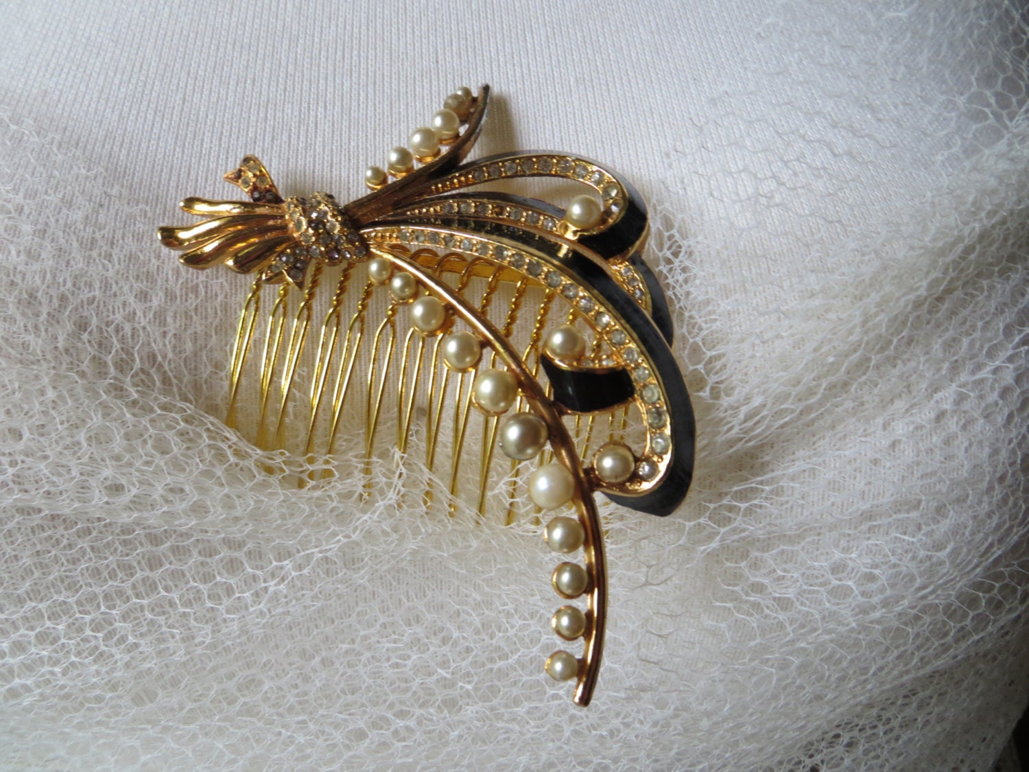 Art Deco Gold Lily of the Valley hair Comb