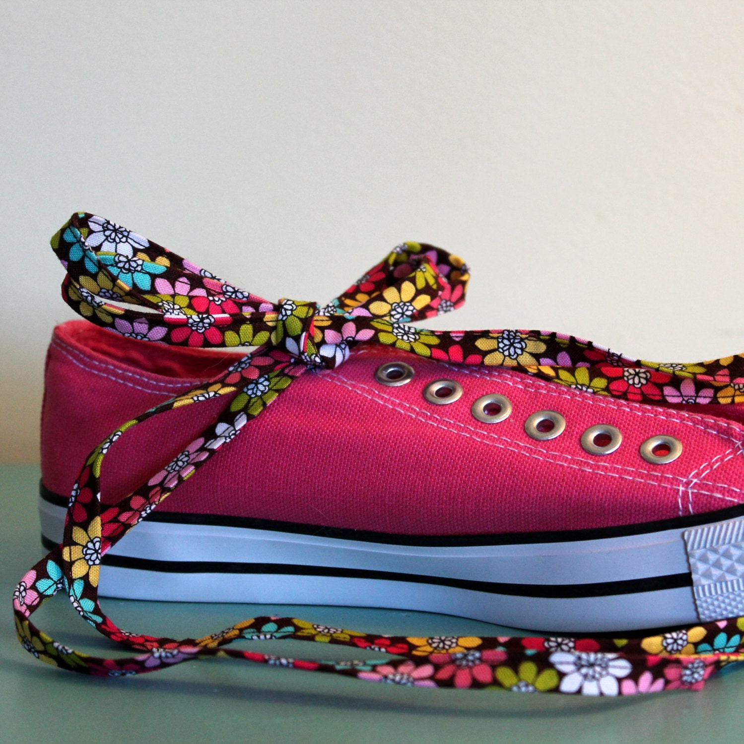 Multicolored Floral Fabric Shoelaces with Aglets