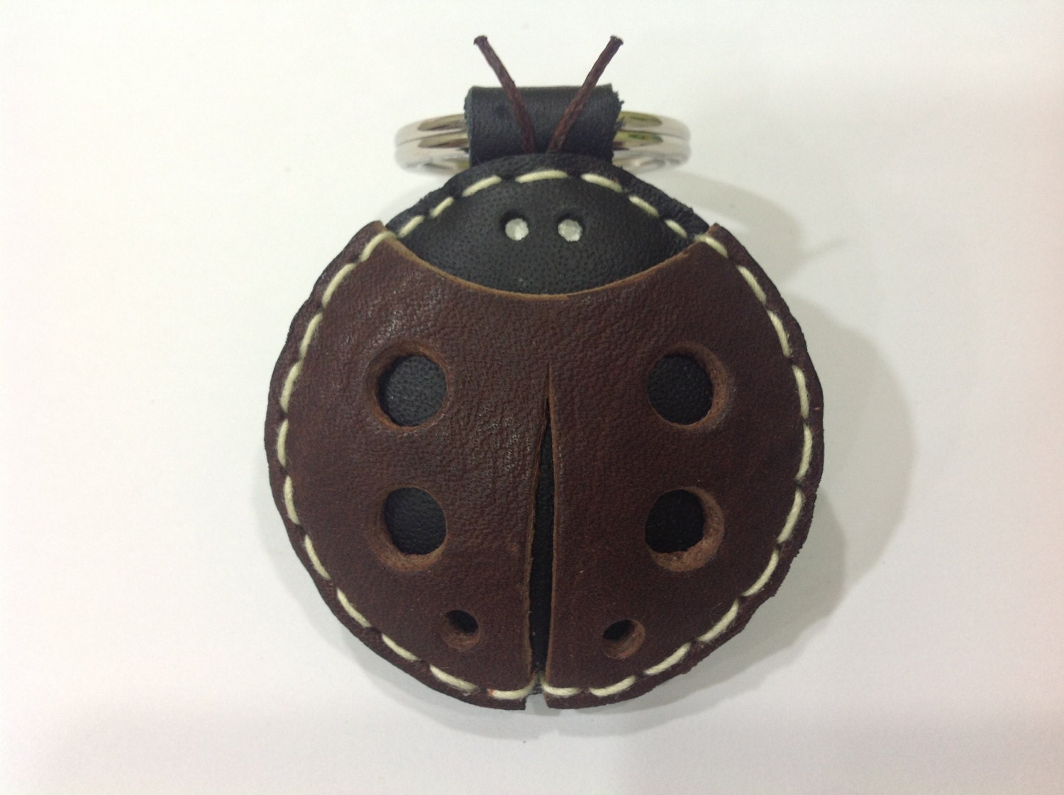 Penny the LadyBug Leather Keychain ( Brown - Thick Leather )