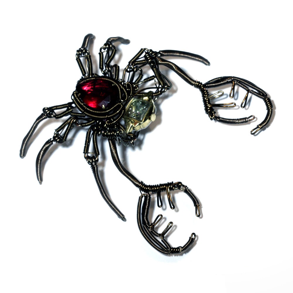 Steampunk Crab Sculpture with red Jewel