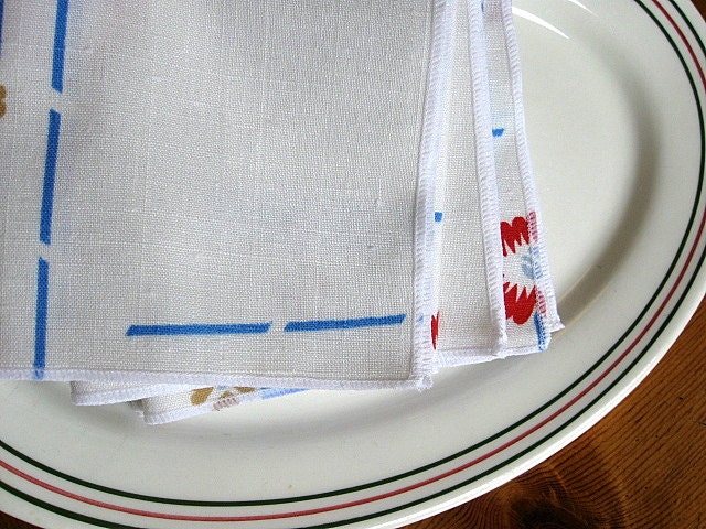 napkins - echo : home goods - set of 4 large vintage print cloth napkins - ready to ship