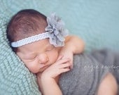 Fiona - Vintage Inspired - Gray Lace Tulle Headband - Newborn Infant Baby Girl Toddler Adult