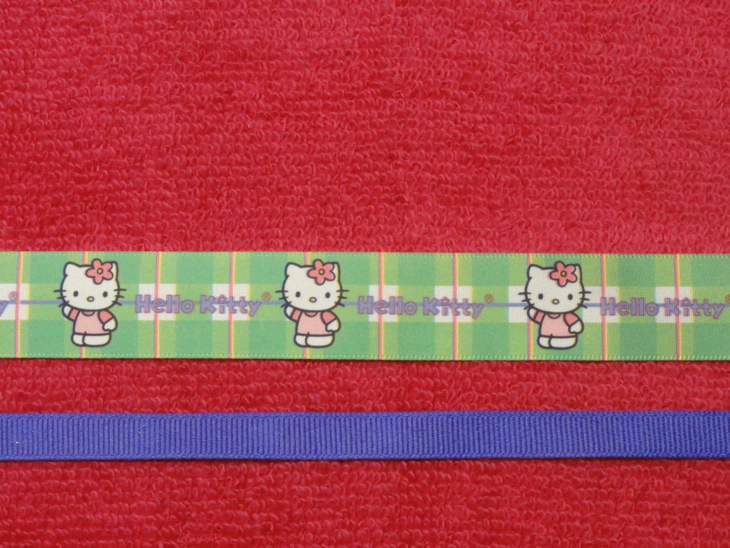 Green Print Hello Kitty  on Hot Pink   Big Hooded Towel