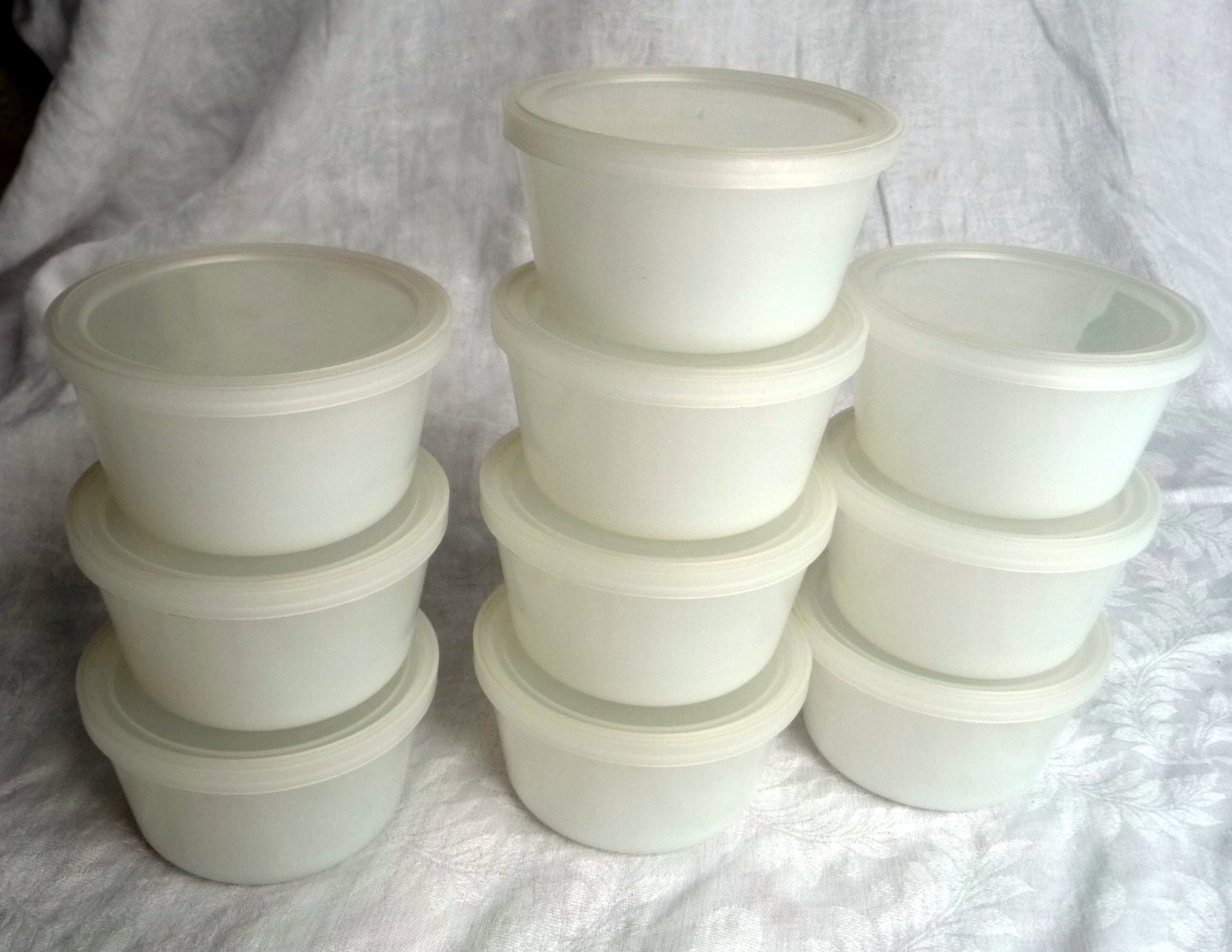7 Avail Glasbake Custard Cup Ramekin - White Milk Glass - Cover Lid - Ten Small Bowl Dish - Retro Kitchen - 5 fl oz