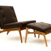 Center City Lounge Chair and Ottoman- Modern Mahogany Lounge Chair w/ Black Leather Upholstery