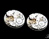 Steampunk Cufflinks- Industrial Wedding- Vintage Watch Movements- Identical Clockwork- Unisex Geekery- Silver Handmade Luxury- SC05