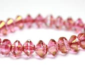 8x6mm Faceted Saucer Bead, Pink/Gold, 1 Strand - abeadstore