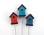 Miniature Garden Birdhouses, Set of Three, Made in the USA, Blue, Turquoise, Red