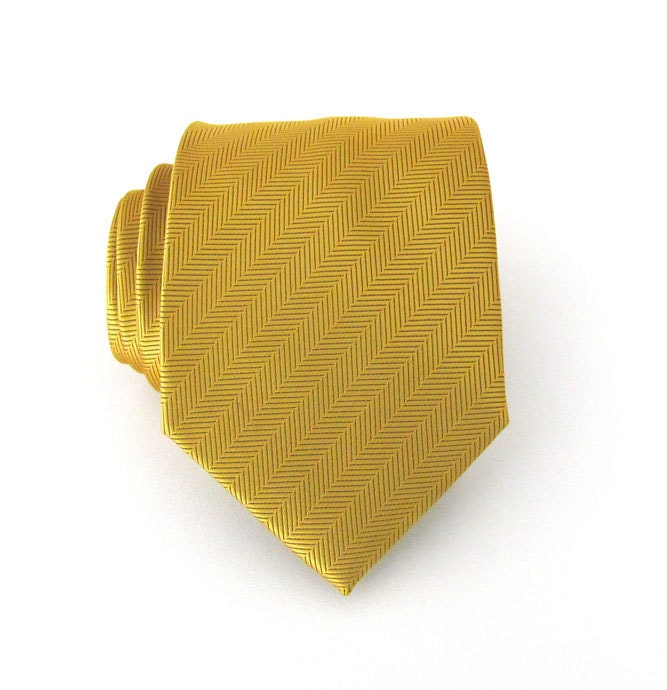 Mens Tie - Mustard Yellow Tonal Striped Necktie
