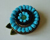 Merino wool felt flower and zipper  brooch