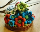 Felt and vintage doily flower pincushion