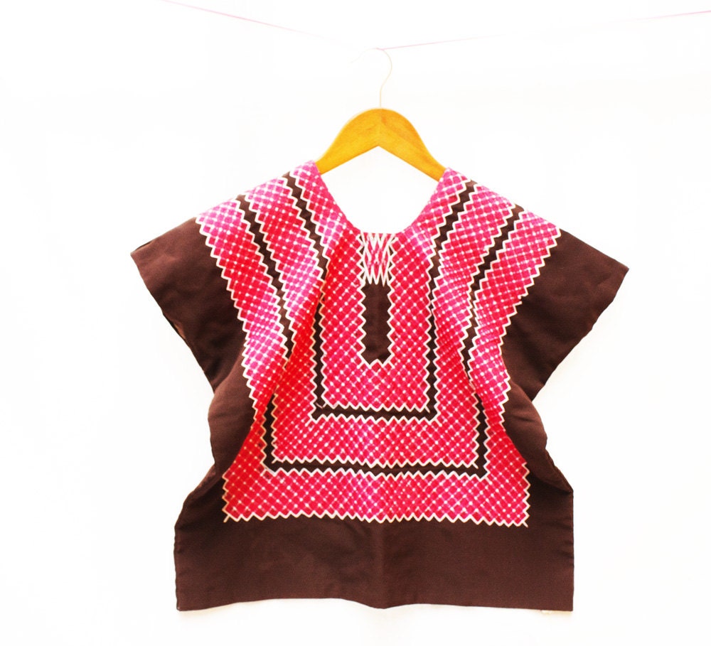 Vintage Mexican Huipil blouse intricate embroidery Oaxaca Frida Kahlo style