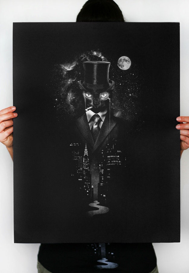 Night Watch - Original Art Screen printed poster ( Cart art print , Surreal print )