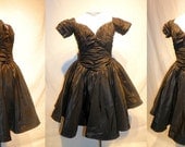 1980's VICKY TIEL Couture Black Taffeta Heavily RUCHED Draped Structured Party Dress Vintage 80's Iconic Criss Cross Ruching Black Dress