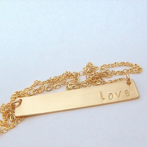 Gold Bar Necklace, Name Necklace, Personalized Gold Necklace, Gold Letter Initial Necklace KATIE by E. Ria Designs