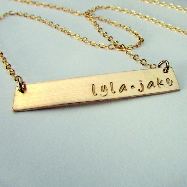 Gold Bar Necklace, Name Plate Necklace, Engraved Necklace, Personalized Gold Letter Initial Necklace KATIE by E. Ria Designs
