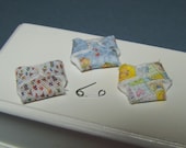 Set of 3 miniature clothes diapers / nappies with diaper pin