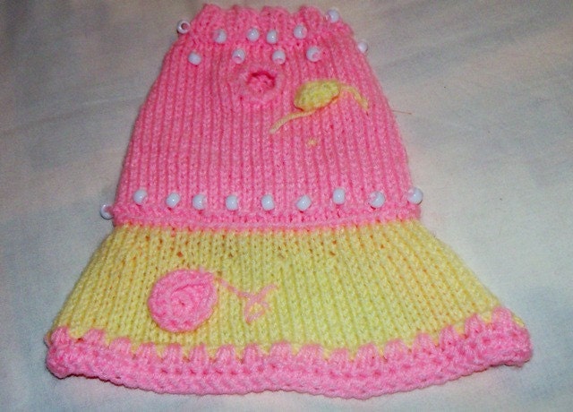 XS Pink & Yellow Beaded  Dog Dress  Leash Opening  Chihuahua Small Dog Poodle Yorkie