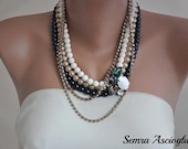 Statement Jewelry  White Coral and Swarovski Crystal Glass Pearl Necklace  brides