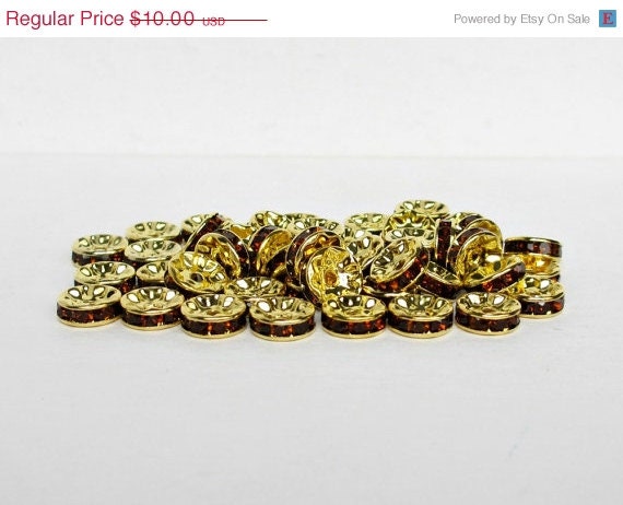 50% OFF SALE 50 pcs Dark Topaz Gold Rhinestone Rondelles, 10mm Rondelles
