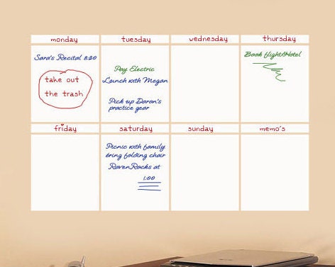Dry Erase vinyl wall decal Calendar 36X24