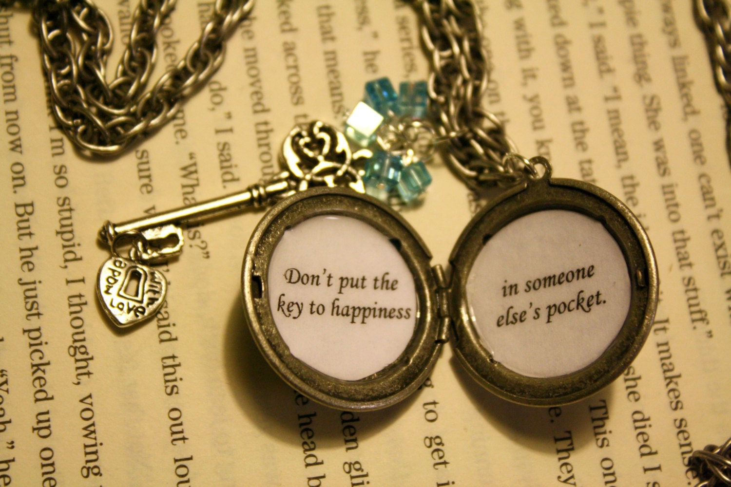 The Key To Happiness Locket Quote Necklace