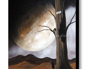 OUTSIDER ART PRINT erback Limited Edition Canvas Girl Big Bright Moon Pretty Moon Landscape