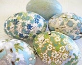 Easter Eggs sky blue spring green origami decoupage floral cherry plum blossoms waves gold - CatnipStudioToo