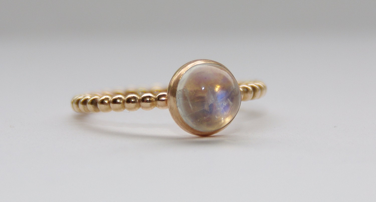 YELLOW or ROSE Gold Filled Rainbow Moonstone Stacking Ring - Positive energy attributes to promote happiness and long life - Energy Jewelry